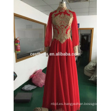 Vestido de novia de hijab musulmán vestido de novia de manga larga rojo árabe